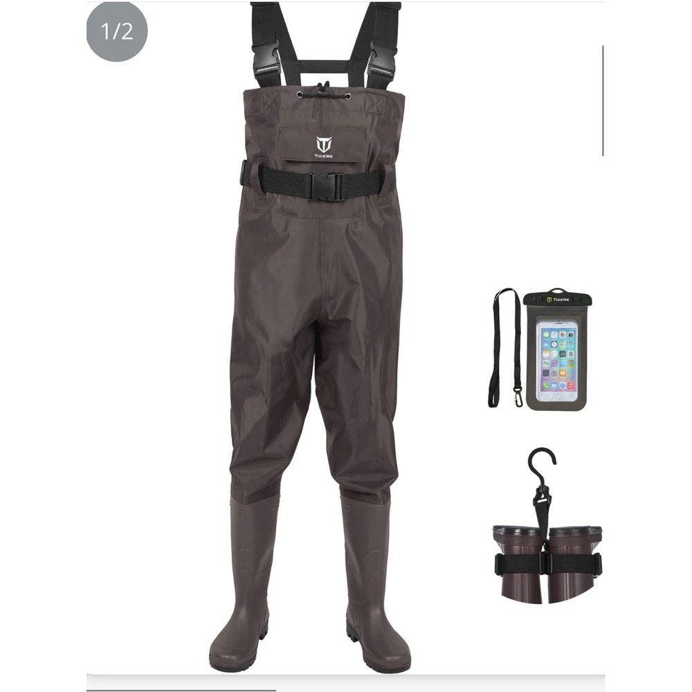 TIDEWE Bootfoot Chest Wader Unisex Mens6 Womens 8 Brown Excellent Waterproof PVC
